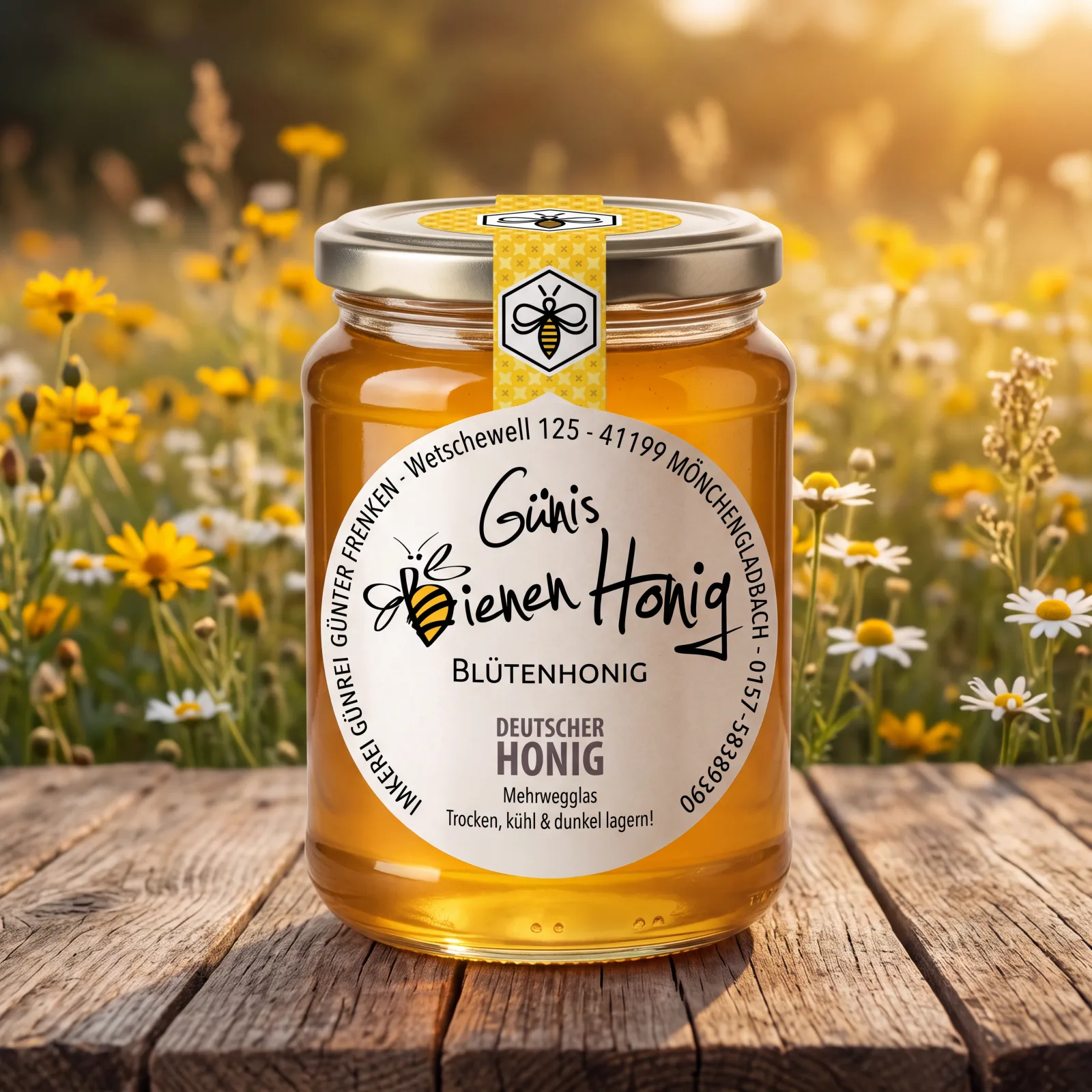 Blütenhonig von Günis Bienenhonig aus Mönchengladbach, 500 g Mehrwegglas