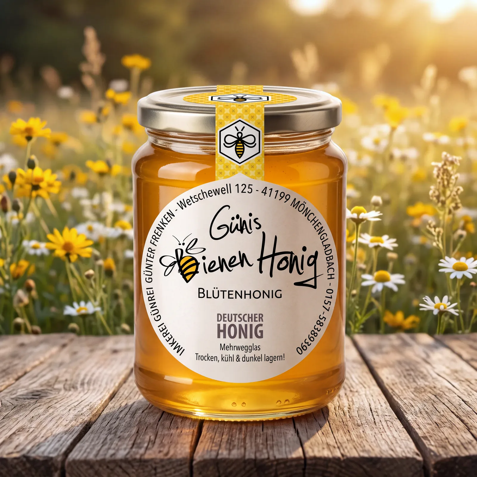 Blütenhonig Frühtracht von Günis Bienenhonig aus Mönchengladbach, 500 g Mehrwegglas