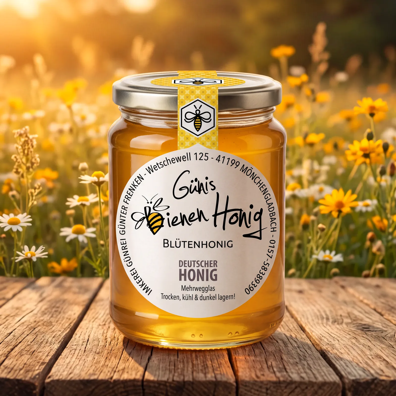 Blütenhonig Sommertracht von Günis Bienenhonig aus Mönchengladbach, 500 g Mehrwegglas