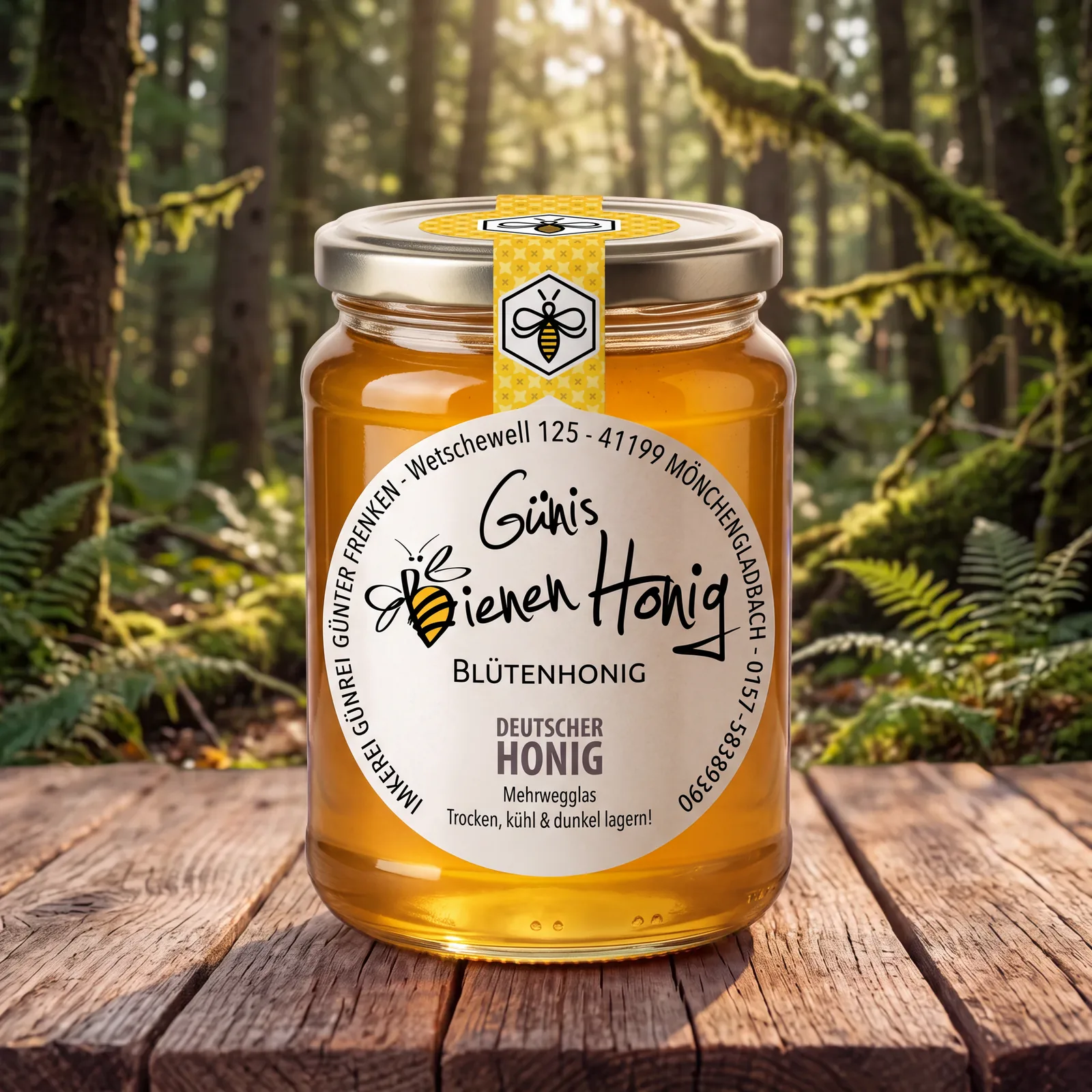 Blütenhonig Waldtracht von Günis Bienenhonig aus Mönchengladbach, 500 g Mehrwegglas